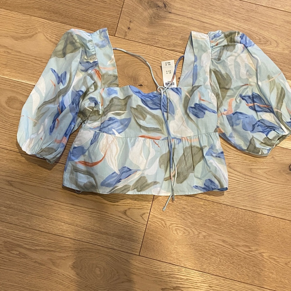 Abercrombie & Fitch Blue Green Puff Sleeve Blouse